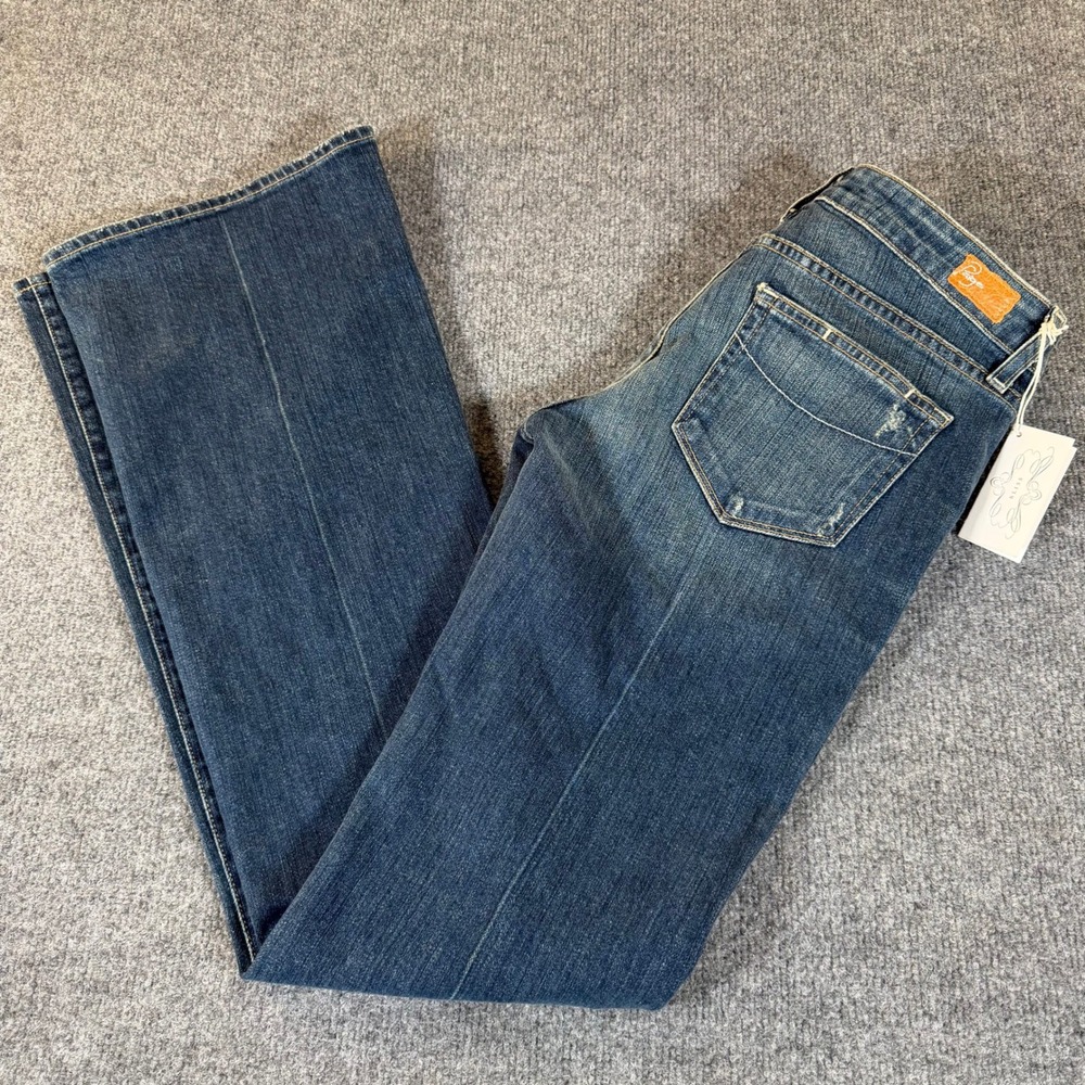 Paige Laurel Canyon Low‎ Rise Bootcut Jeans Dark Stretch Destruction 28 NEW 3681